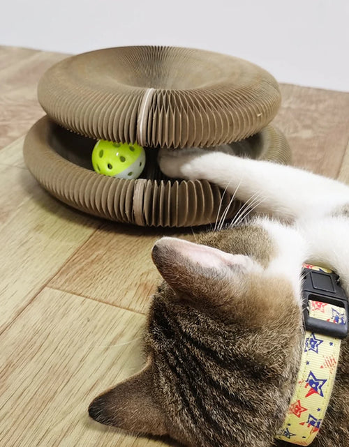 Load image into Gallery viewer, Magic Organ Foldable Cat Scratch Board Toy with Bell Cat Grinding Claw Cat Climbing Frame round Corrugated Cats Interactive Toys
