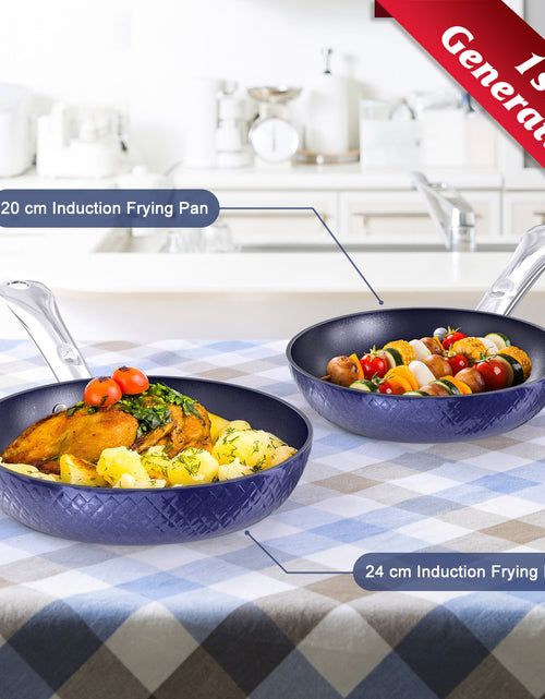 Load image into Gallery viewer, Frying Pan Sets Non Stick 3Pieces Blue 3D Diamond Cookware
