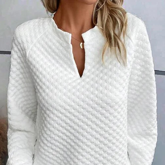 Daily Casual Notched Collar V-shaped Long Sleeve Sweatshirt Women