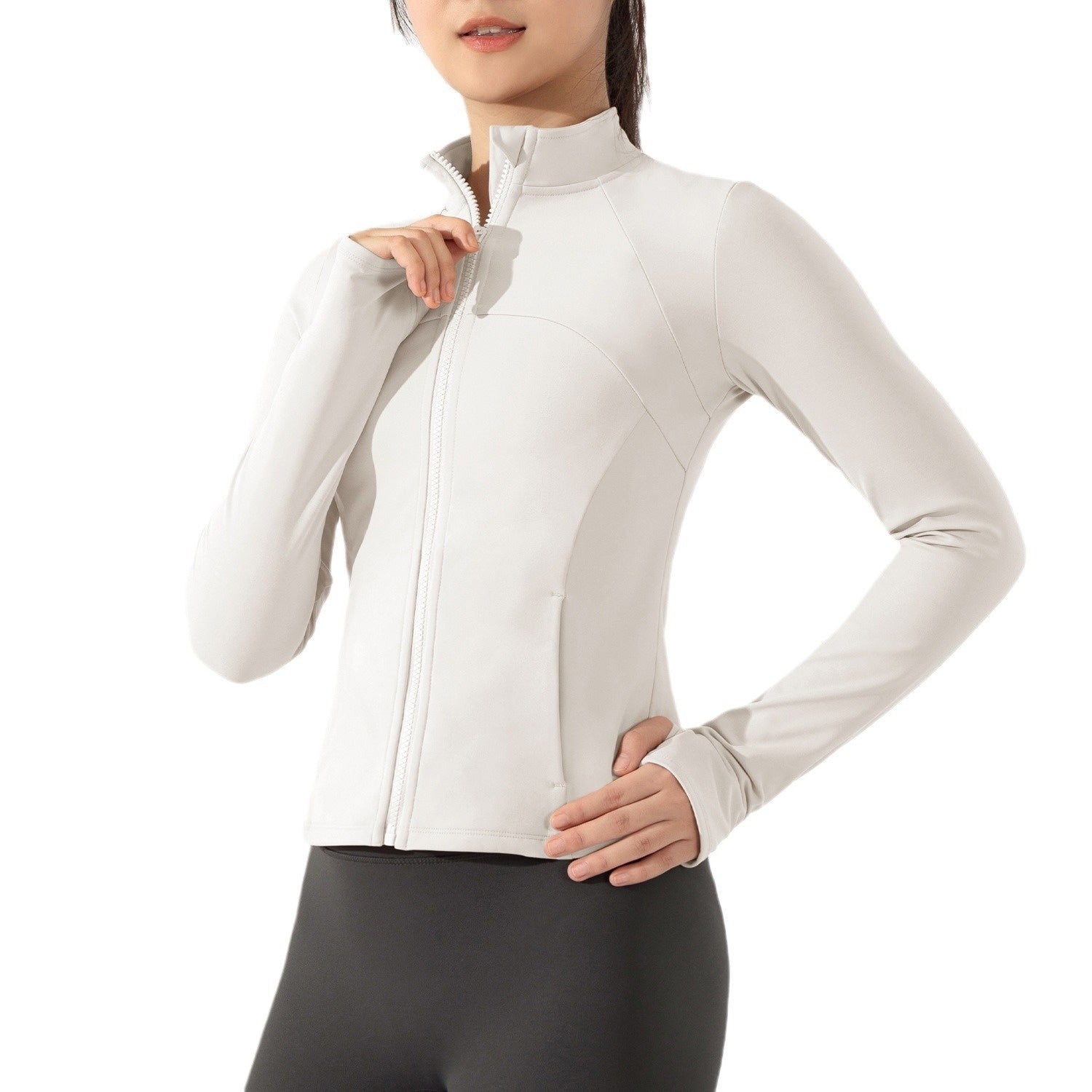 New Yoga Wear Women's Fleece-lined Stand Collar Outdoor Thin Exercise Workout Top