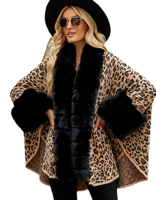 Load image into Gallery viewer, Women&#39;s Leopard Winter Imitate Rex Rabbit Fur Warm Thickened Cape Coat
