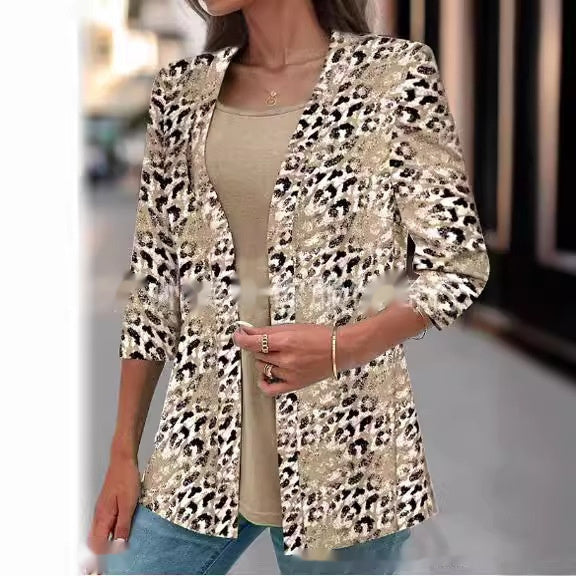 Women's Autumn New Cardigan Three-quarter Sleeve Digital Printing One-piece Chiffon Shirt