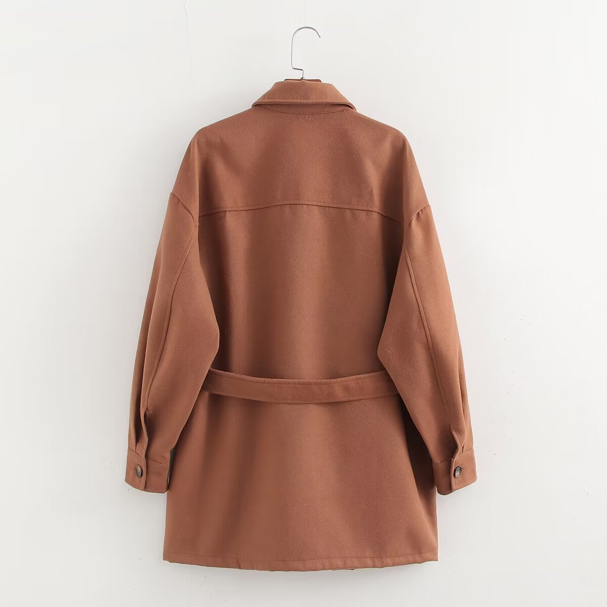 European And American Solid Color Shirt Belt Woolen Coat