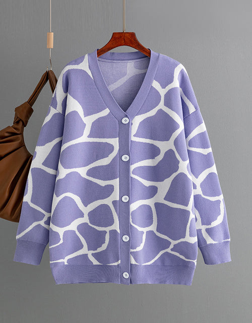 Load image into Gallery viewer, Jacquard Sweater V-neck Long Line Pattern Baggy Coat
