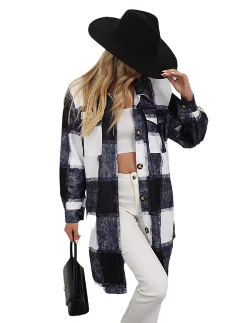 Load image into Gallery viewer, Women&#39;s Plaid Single-breasted Lapel Long-sleeved Coat
