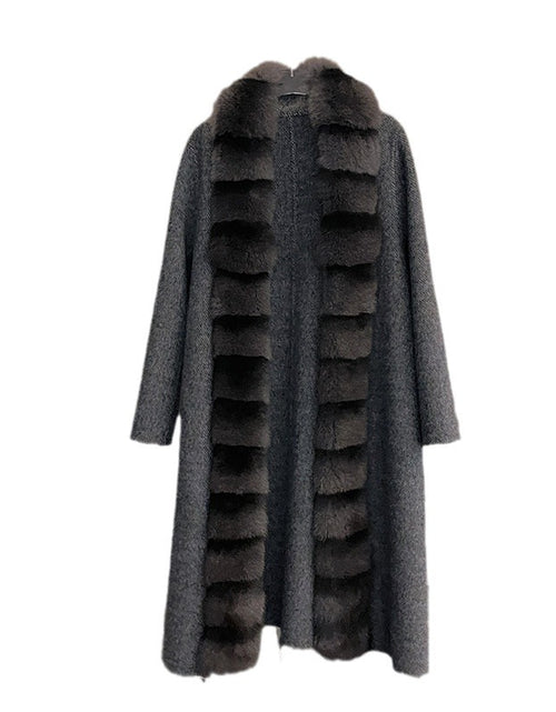 Load image into Gallery viewer, Alpaca Fleecefiber Coat Detachable Fox Fur Collar
