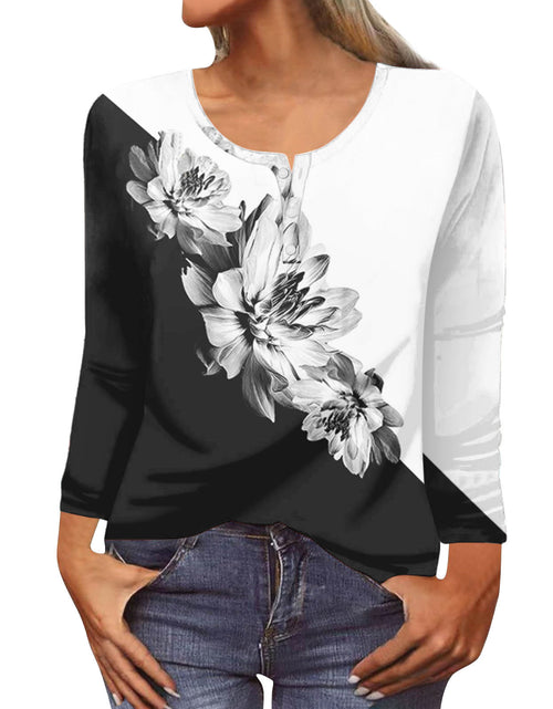 Load image into Gallery viewer, Women&#39;s Fashion Loose-fitting Long Sleeves 3D Printed Geometric Button T-shirt
