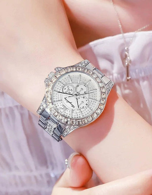 Load image into Gallery viewer, Full Diamond Fake Three-eye Steel Belt Quartz Watch
