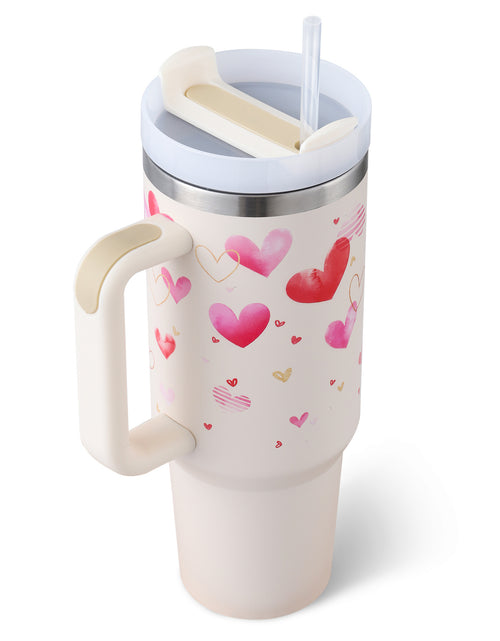 Load image into Gallery viewer, 40 Oz Tumbler With Handle Straw Insulated, Stainless Steel Spill Proof Vacuum Coffee Cup Tumbler With Lid Tapered Mug Gifts For Valentine Lover Suitable For Car Gym Office Travel
