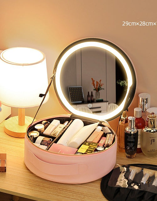 Load image into Gallery viewer, Round Smart LED Makeup Bag With Mirror Lights Women Beauty Bag Large Capacity PU Leather Travel Organizers Cosmetic Case
