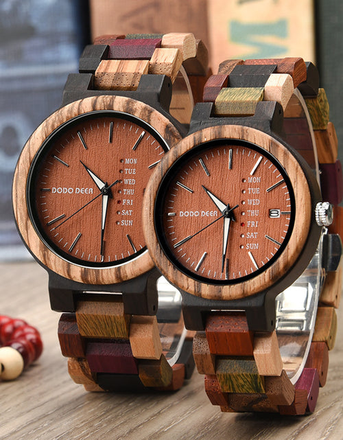 Load image into Gallery viewer, Wood Couple&#39;s European And American Style Calendar Watch
