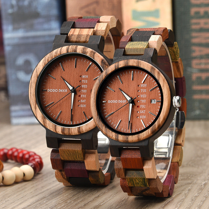 Wood Couple's European And American Style Calendar Watch