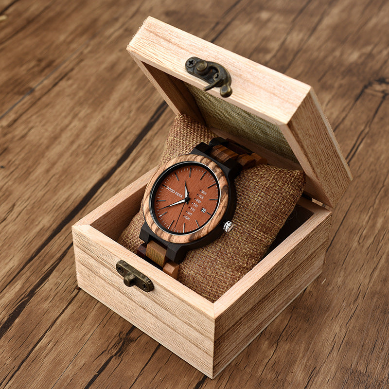 Wood Couple's European And American Style Calendar Watch