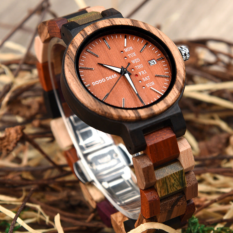 Wood Couple's European And American Style Calendar Watch