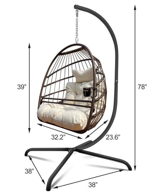 Load image into Gallery viewer, Swing Egg Chair With Stand Indoor Outdoor, UV Resistant Cushion Hanging Chair With Guardrail And Cup Holder, Anti-Rust Foldable Aluminum Frame Hammock Chair, 350lbs Capacity For Porch Backyard
