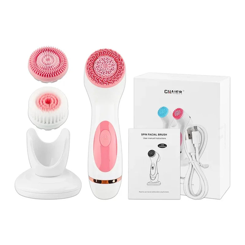 3 in 1 Electric Cleansing Brush Ultrasonic Facial Cleaner Face Massagers Sonic Rotating Cleansing Brush Face Deep Cleansing Tool