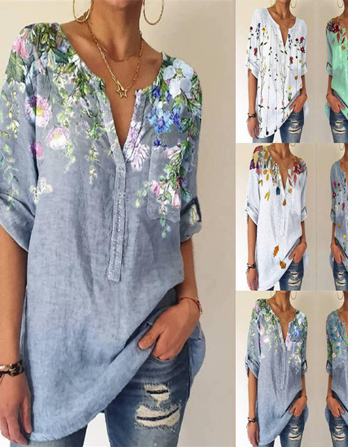 Load image into Gallery viewer, Women&#39;s Fashion Loose Printed V-neck Top
