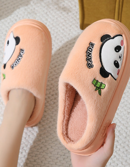 Load image into Gallery viewer, Cute Cartoon Panda Slippers Home Winter Warm Thick-soled Floor Bedroom Slipper Couples House Shoes
