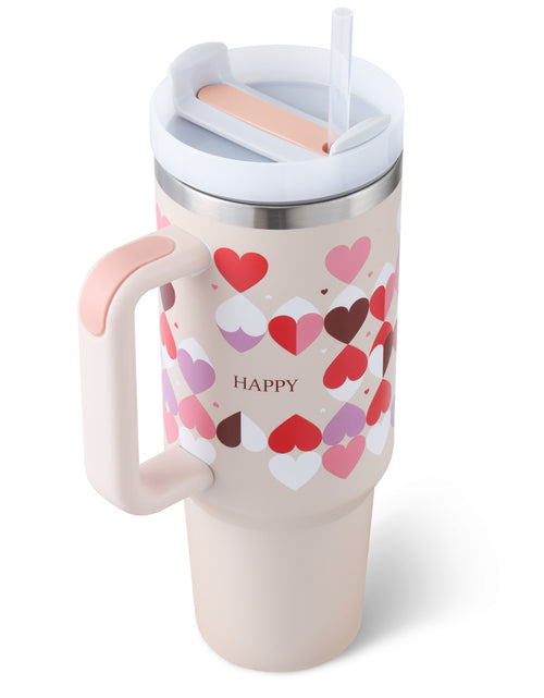 Load image into Gallery viewer, 40 Oz Tumbler With Handle Straw Insulated, Stainless Steel Spill Proof Vacuum Coffee Cup Tumbler With Lid Tapered Mug Gifts For Valentine Lover Suitable For Car Gym Office Travel
