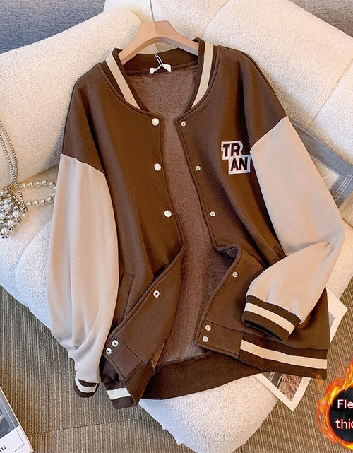 Load image into Gallery viewer, Women&#39;s Fleece-lined Thick Baseball Uniform Jacket
