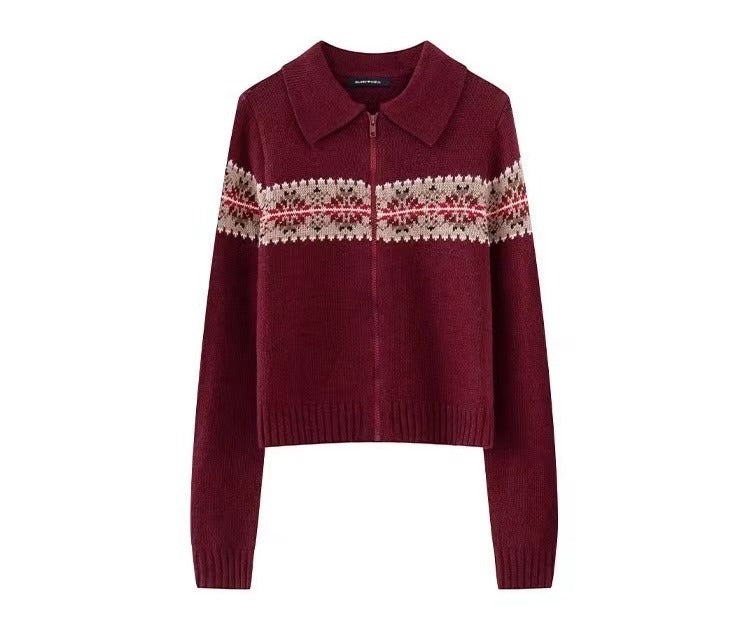 Knitted Sweater Coat Polo Collar