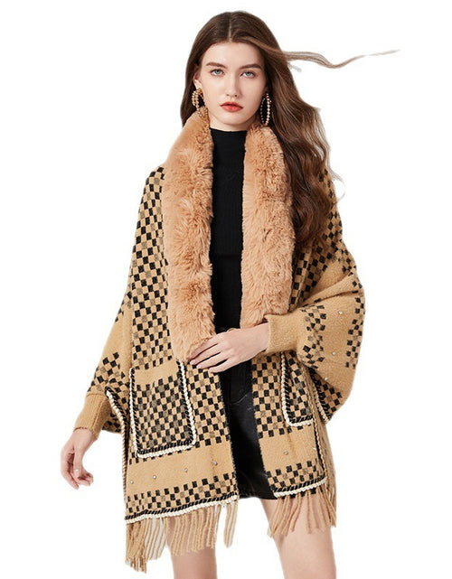 Load image into Gallery viewer, Women&#39;s Waterproof Mink Velvet Big Fur Collar Classic Plaid Sweater Coat
