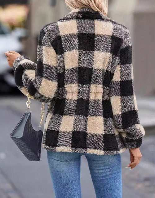 Load image into Gallery viewer, European And American Plush Women&#39;s Clothing Jacket Long-sleeved Plaid Lapel Zipper With Pocket
