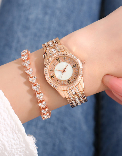 Load image into Gallery viewer, Diamond-embedded Luxury Starry Sky Shell Surface Women&#39;s Fashion All-match Elegant Bracelet Set Quartz Watch
