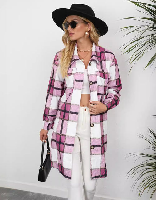 Load image into Gallery viewer, Women&#39;s Plaid Single-breasted Lapel Long-sleeved Coat
