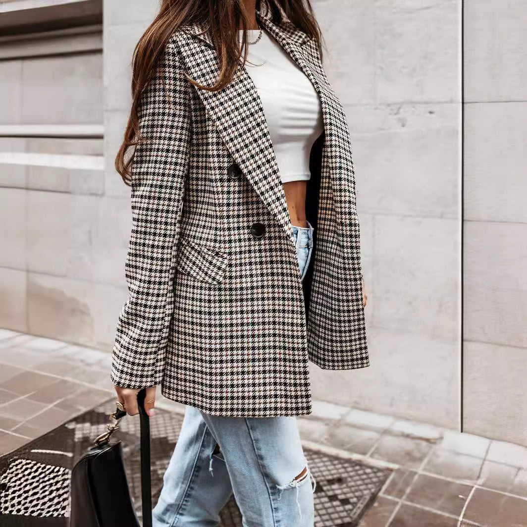 Fashion Plaid Printed Temperament Suit Women