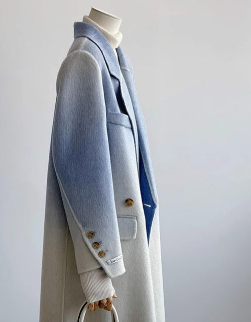 Load image into Gallery viewer, Double-faced Woolen Goods Shoulder Elegant Blue Gradient White Coat Coat
