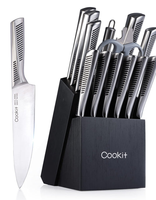 Load image into Gallery viewer, Kitchen Knife Set, 15 Piece Knife Sets with Block, Chef Knives with Non-Slip German Stainless Steel Hollow Handle Cutlery Set with Multifunctional Scissors Knife Sharpener  Amazon Platform Banned
