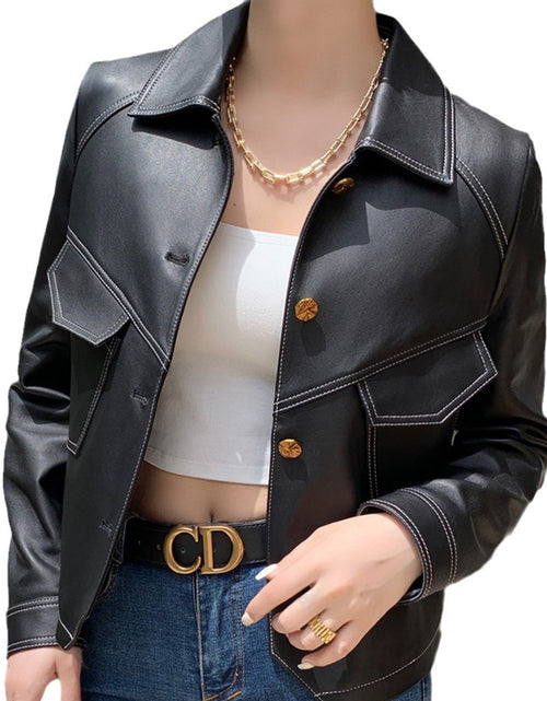 Load image into Gallery viewer, Coat Collar Buckle Leather Women&#39;s Short Slim-fitting Biker
