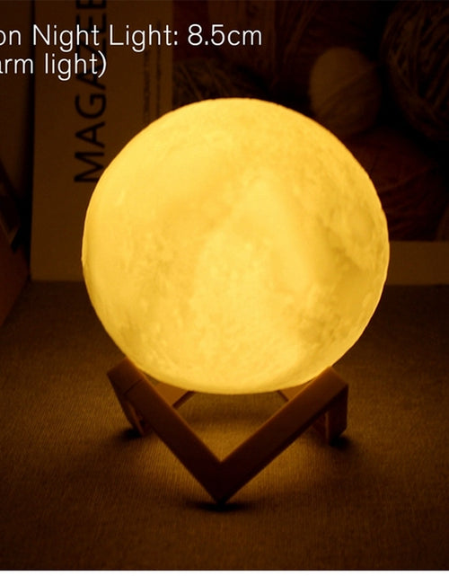 Load image into Gallery viewer, 8Cm Moon Lamp LED Night Light Battery Powered with Stand Starry Lamp Bedroom Decor Night Lights Kids Gift Moon Lamp
