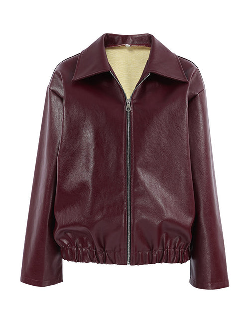 Load image into Gallery viewer, Retro Biker&#39;s Style Wine Red European And American Handsome Matte Leather Jacket Coat
