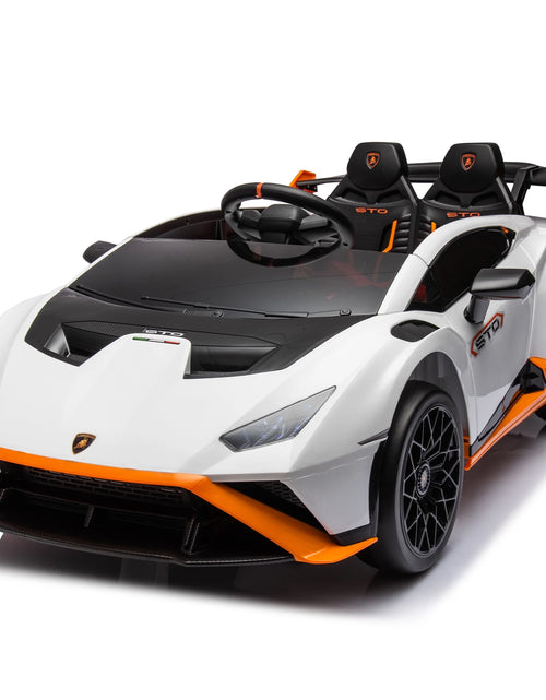 Load image into Gallery viewer, Lamborghini 24 V Ride on Sports Car with Remote Control, Licensed Lamborghini STO Battery Powered Ride on Toy Cars W/Dynamic Music/360° Spin/Drift/Bluetooth/Led Light, Electric Car for Kids 3-8, Gray
