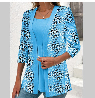 Women's Autumn New Cardigan Three-quarter Sleeve Digital Printing One-piece Chiffon Shirt