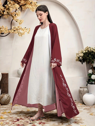 Elegant Middle East Dubai Muslim Print Cardigan Robe