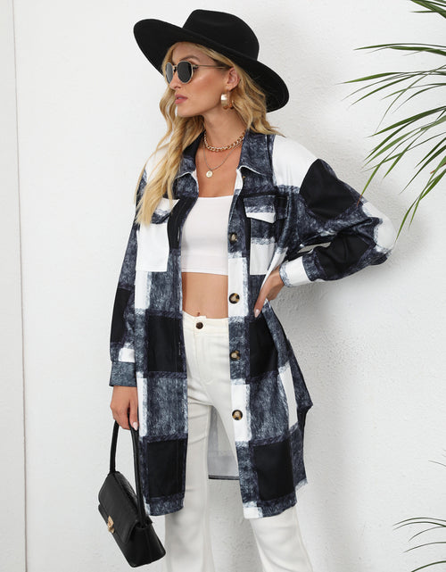 Load image into Gallery viewer, Women&#39;s Plaid Single-breasted Lapel Long-sleeved Coat
