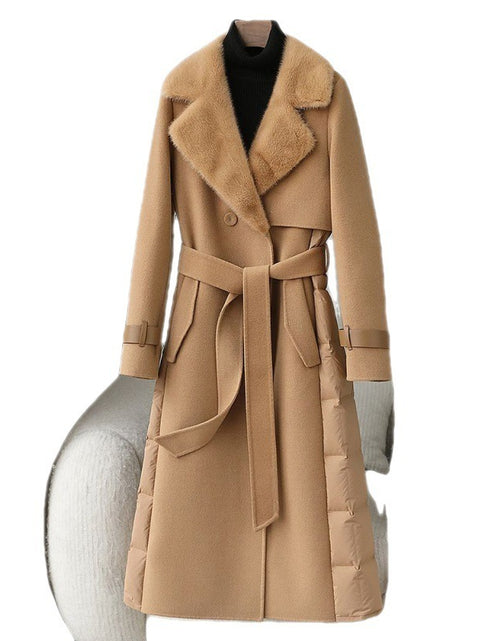 Load image into Gallery viewer, Imitated Mink Collar Double-faced Woolen Goods Cashmere Stitching White Duck Jacket
