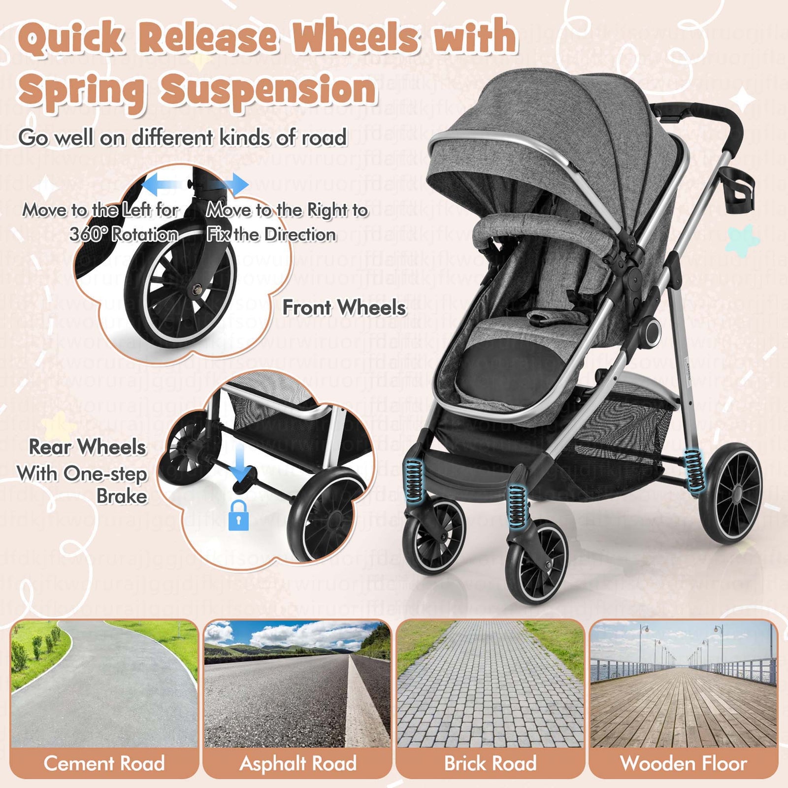 Babyjoy 2 in 1 Convertible Baby Stroller High Landscape Infant Stroller Grey