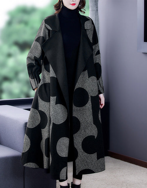 Load image into Gallery viewer, Loose Slimming Mid-length Large Lapel Polka Dot Coat For Women
