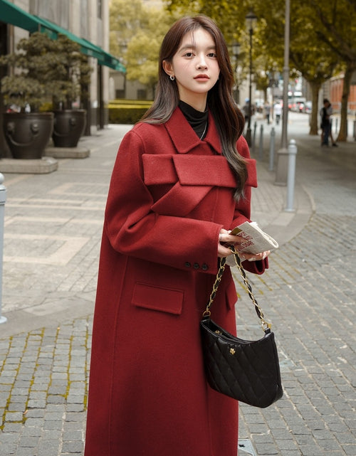 Load image into Gallery viewer, Women&#39;s Red Bowknot Woolen Coat Autumn Winter New Coat
