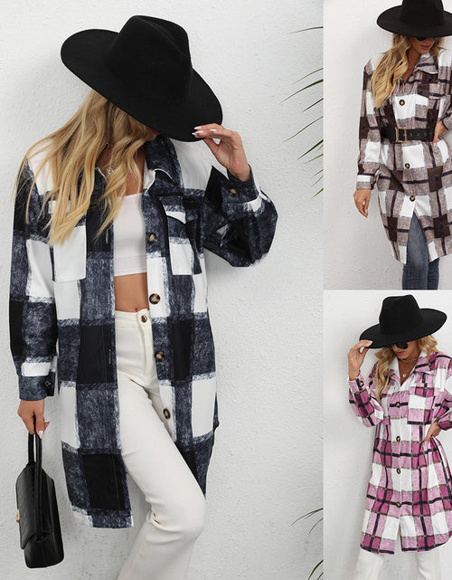 Load image into Gallery viewer, Women&#39;s Plaid Single-breasted Lapel Long-sleeved Coat
