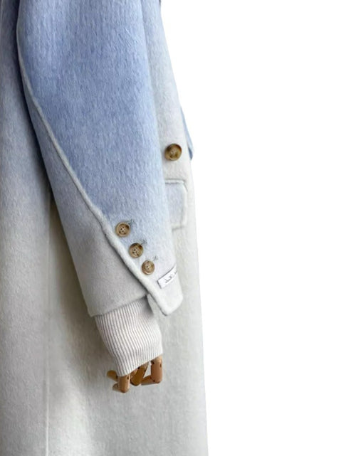 Load image into Gallery viewer, Double-faced Woolen Goods Shoulder Elegant Blue Gradient White Coat Coat
