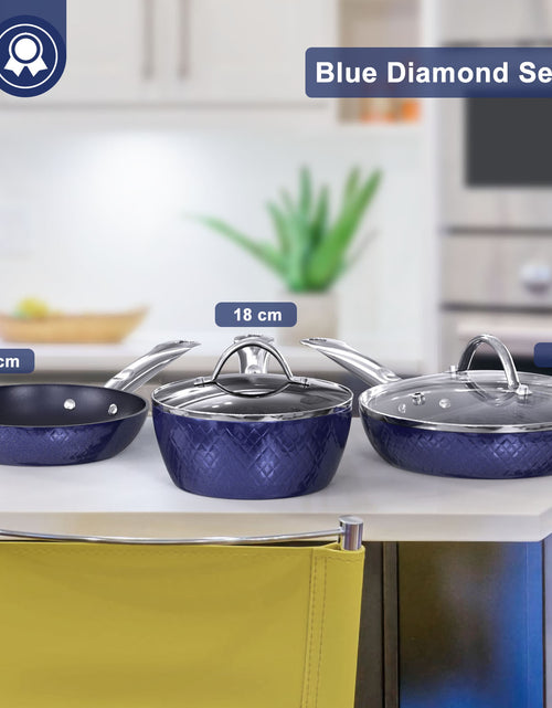 Load image into Gallery viewer, Frying Pan Sets Non Stick 3Pieces Blue 3D Diamond Cookware
