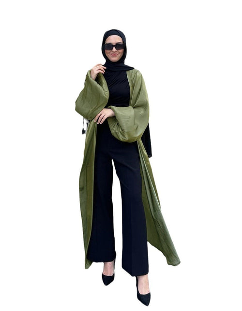 Load image into Gallery viewer, Muslim Shiny Satin Puff Sleeve Cardigan
