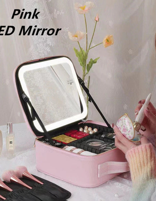 Load image into Gallery viewer, Women LED Light Cosmetic Bag Mirror Cosmetic Case Luxury PU Large Capacity Portable Travel Makeup Bags for Women
