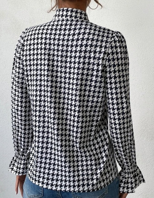 Load image into Gallery viewer, Houndstooth V-neck Long Sleeve Top Women
