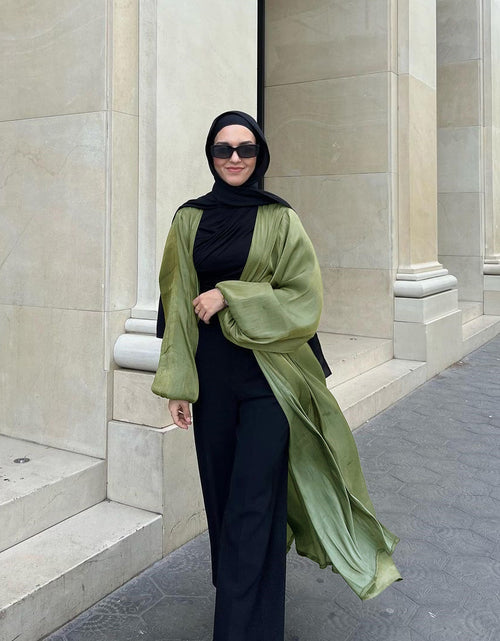 Load image into Gallery viewer, Muslim Shiny Satin Puff Sleeve Cardigan
